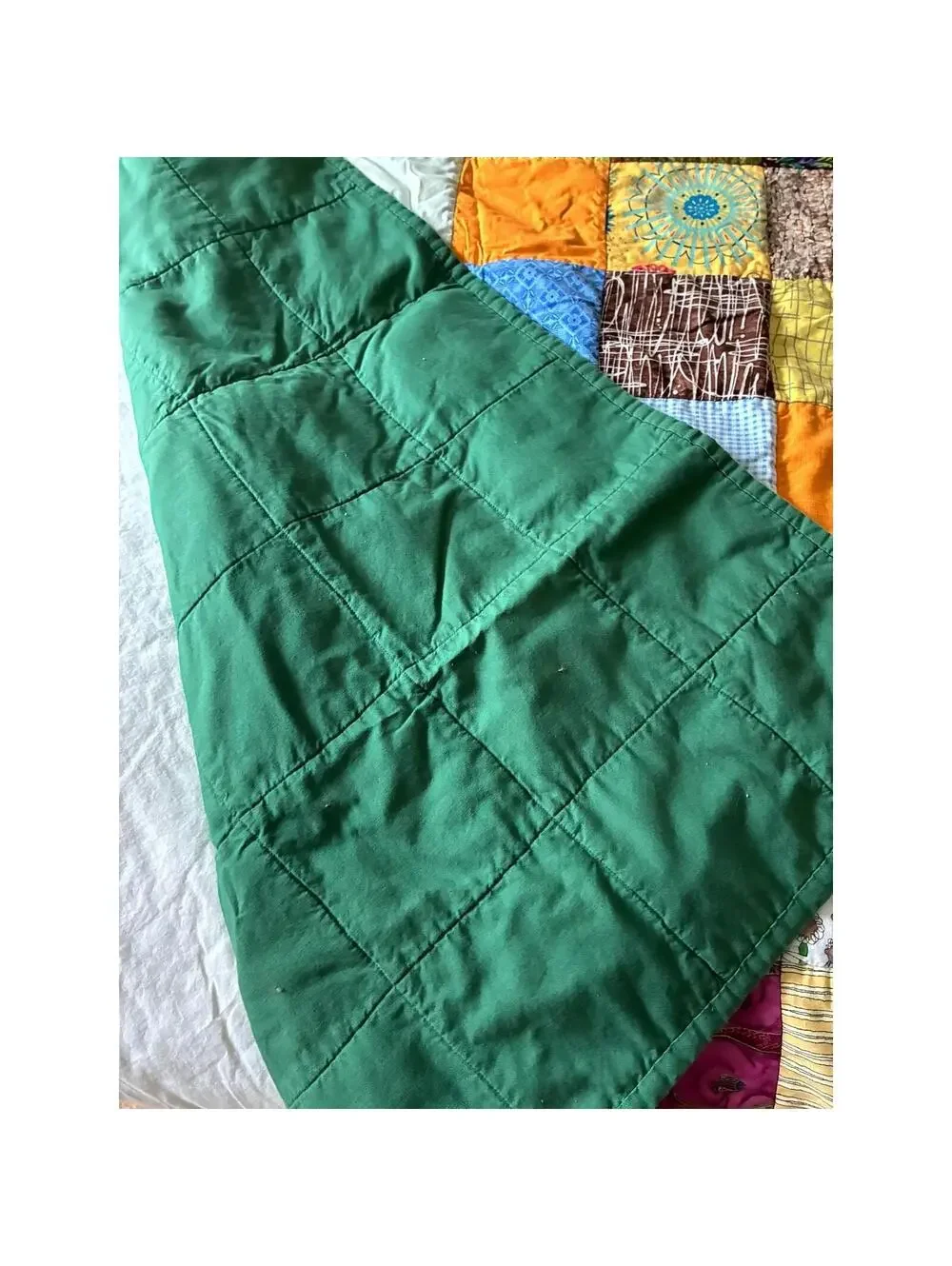 Vintage Handmade Patchwork Quilt – Colorful Cotton Scrap Throw 37” x 37”